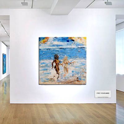 Seascape painting. Beachscene. Female nude.